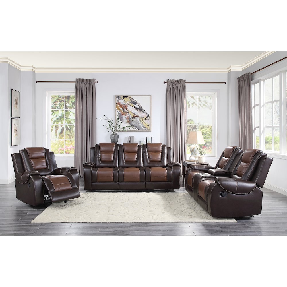 Briscoe Faux Leather Glider Reclining Chair In Light And Dark Brown
