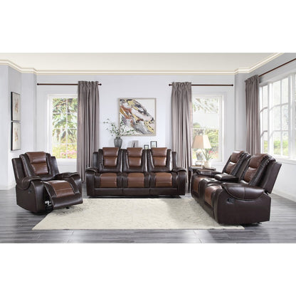 Briscoe Faux Leather Glider Reclining Chair In Light And Dark Brown