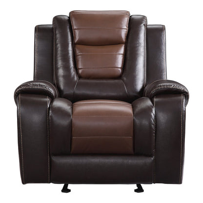 Briscoe Faux Leather Glider Reclining Chair In Light And Dark Brown