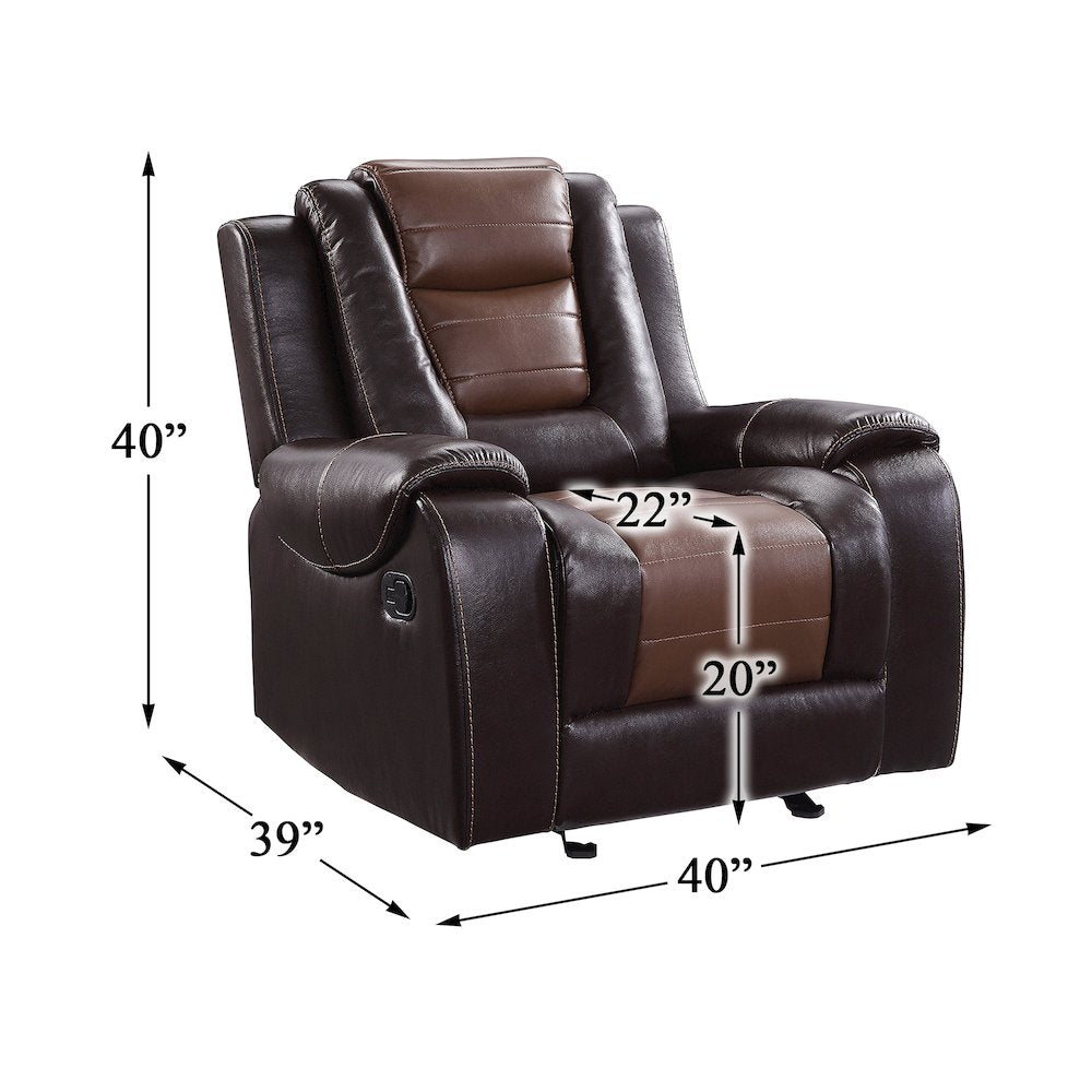 Briscoe Faux Leather Glider Reclining Chair In Light And Dark Brown
