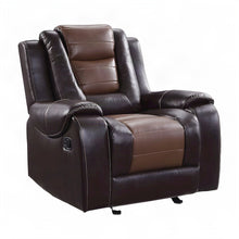 Briscoe Faux Leather Glider Recliner Chair, 2-Tone Light and Dark Brown