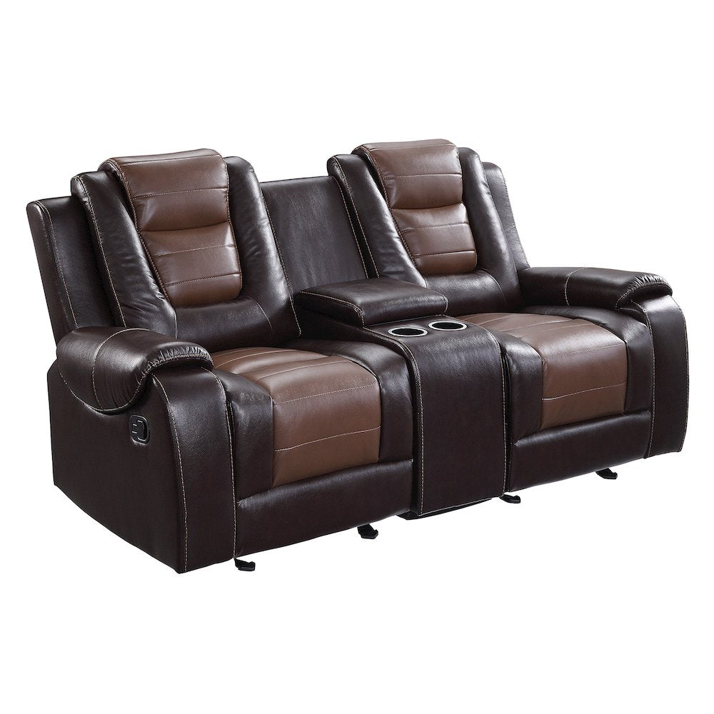 Briscoe Faux Leather Dbl Glidr Rclining Loveseat In Light And Dark Brown