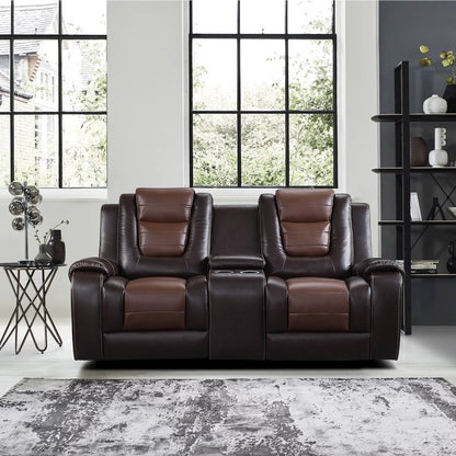 Briscoe Faux Leather Dbl Glidr Rclining Loveseat In Light And Dark Brown