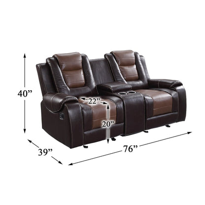 Briscoe Faux Leather Dbl Glidr Rclining Loveseat In Light And Dark Brown