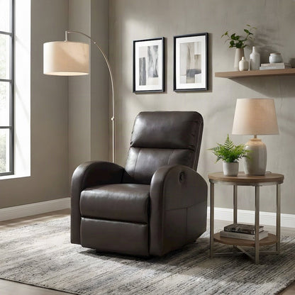 Faux Leather Power Recliner Chair with Electric Recline, Single Seat, Brown