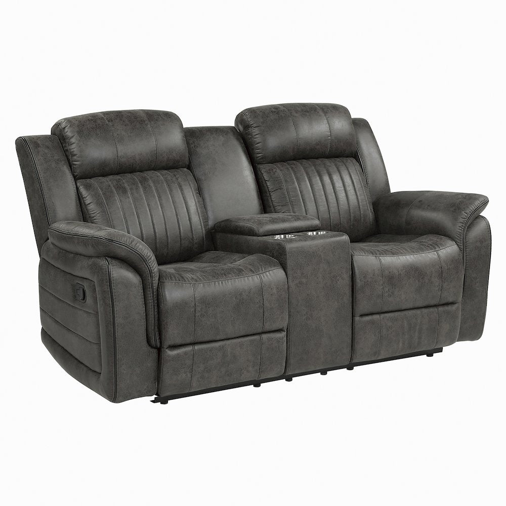 Centeroak Microfiber Double Reclining Loveseat In Brownish Gray