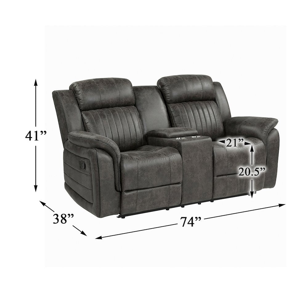 Centeroak Microfiber Double Reclining Loveseat In Brownish Gray