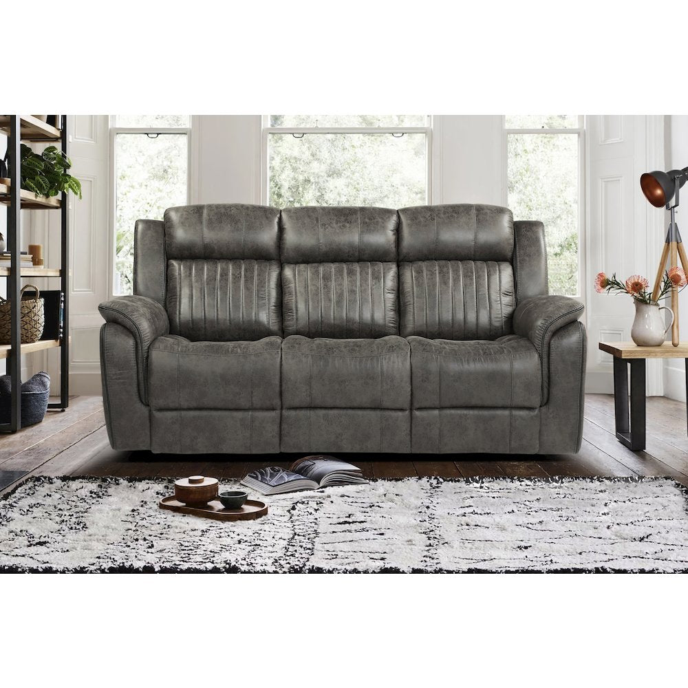 Centeroak Microfiber Double Reclining Sofa In Brownish Gray