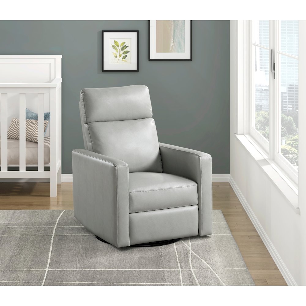 Lexicon Olathe Faux Leather Swivel Glider Reclining  Chair in Smoke