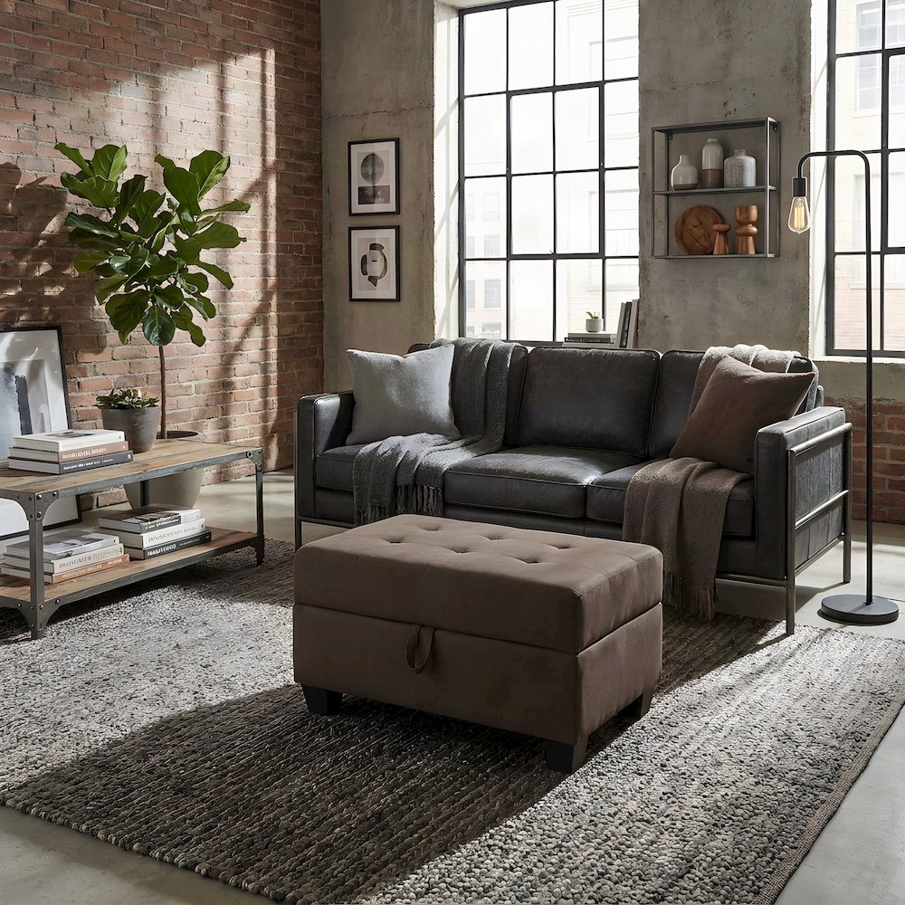 Maston Microfiber Storage Ottoman Bench with Lift-Top, Chocolate