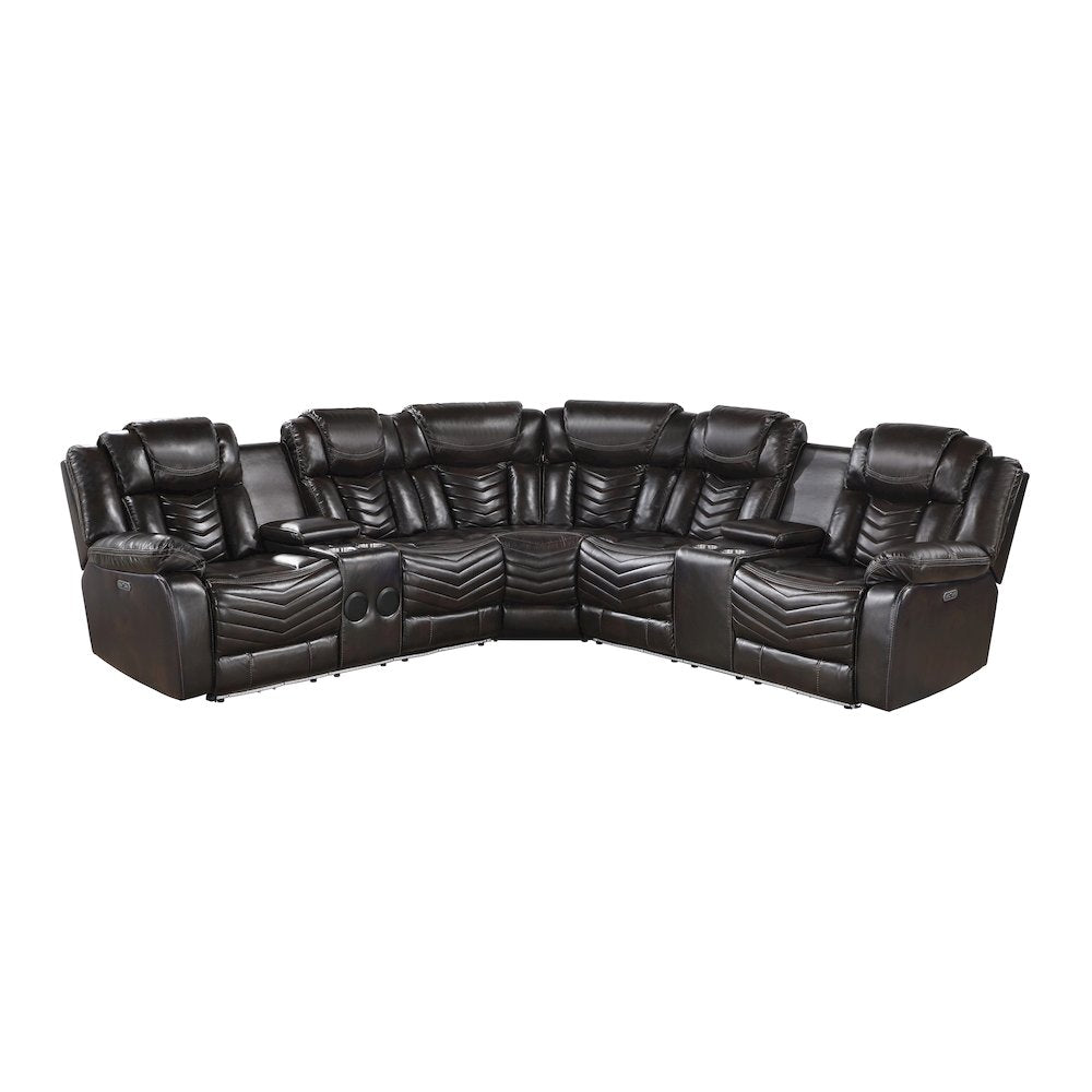Lexicon Ramone Faux leather 3-Piece Sectional with Consoles in Dark Brown