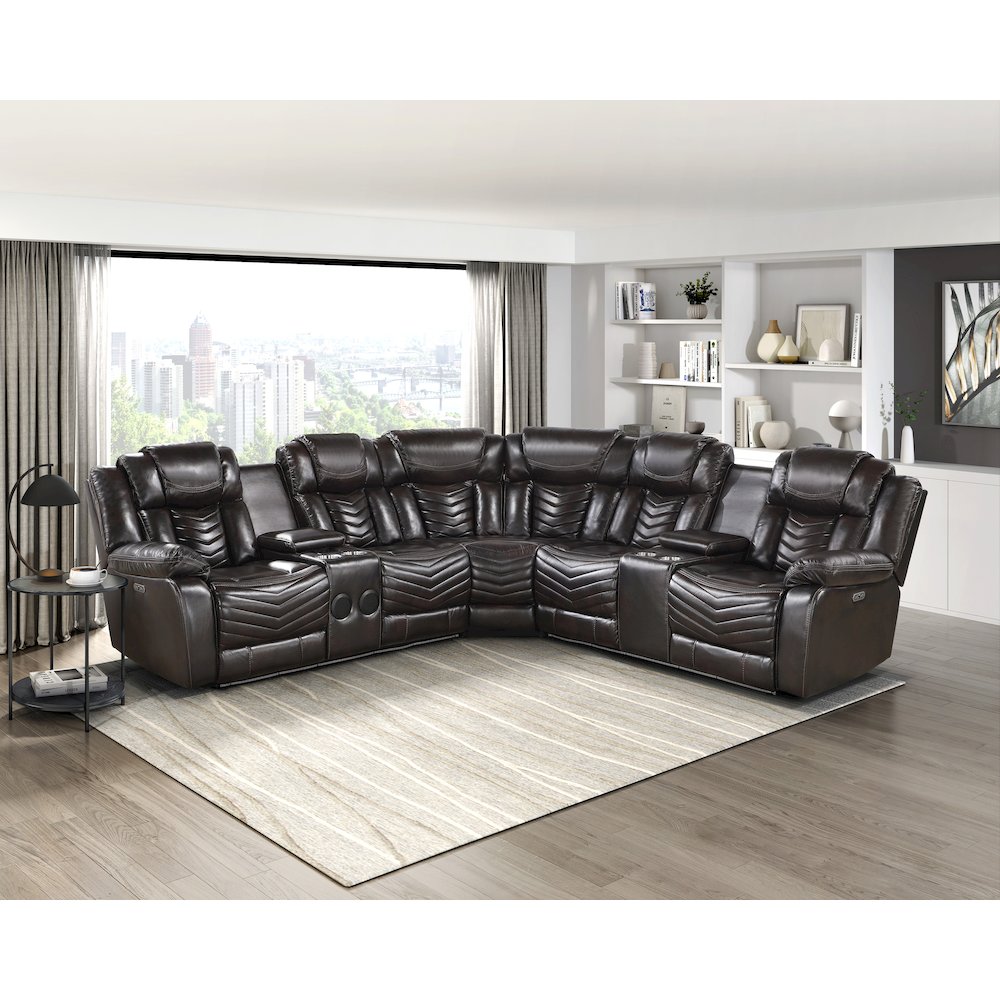 Lexicon Ramone Faux leather 3-Piece Sectional with Consoles in Dark Brown