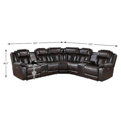 Lexicon Ramone Faux leather 3-Piece Sectional with Consoles in Dark Brown