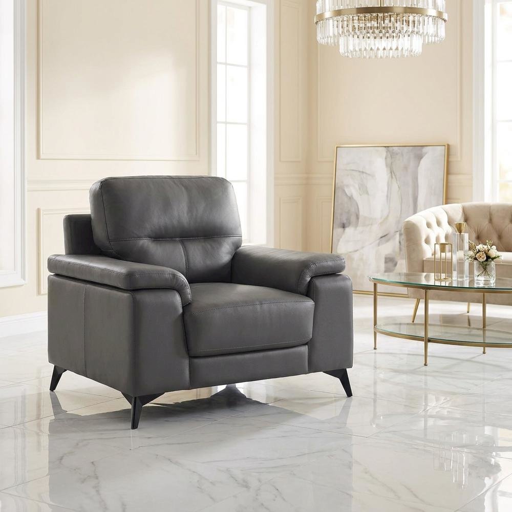 Mischa Leather Accent Chair with Padded Arms for Living Room, Dark Gray