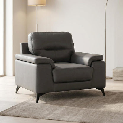 Mischa Leather Accent Chair with Padded Arms for Living Room, Dark Gray