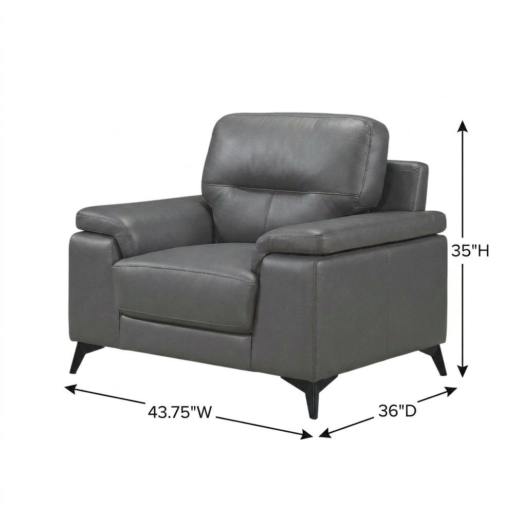 Mischa Leather Accent Chair with Padded Arms for Living Room, Dark Gray