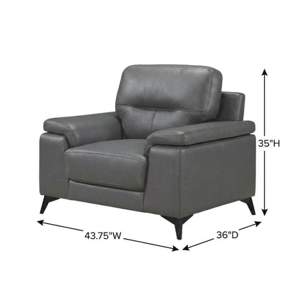 Mischa Leather Accent Chair with Padded Arms for Living Room, Dark Gray