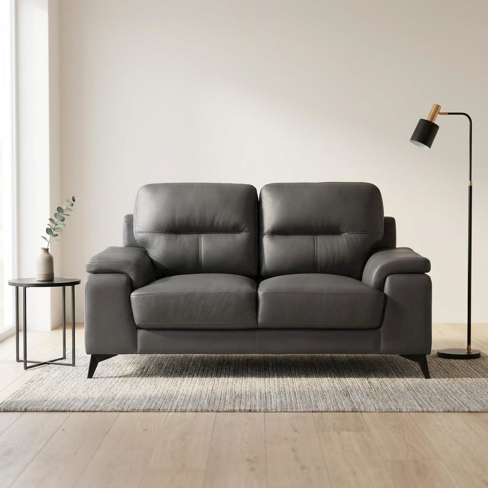 Mischa Leather Loveseat, Small Couch and Love Seat for Living Room, Dark Gray