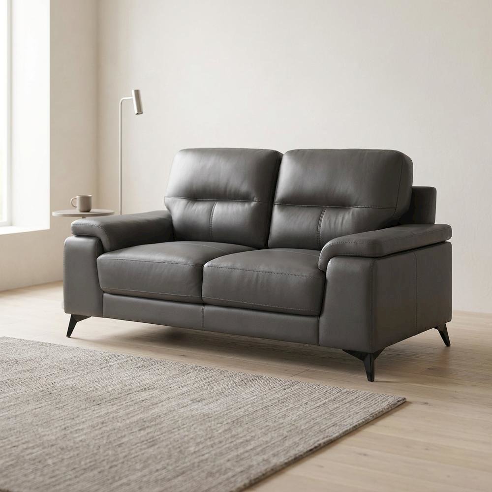 Mischa Leather Loveseat, Small Couch and Love Seat for Living Room, Dark Gray
