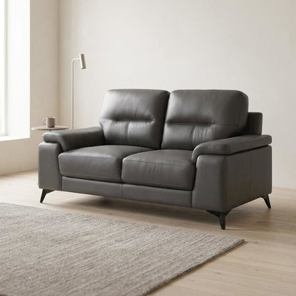 Mischa Leather Loveseat, Small Couch and Love Seat for Living Room, Dark Gray