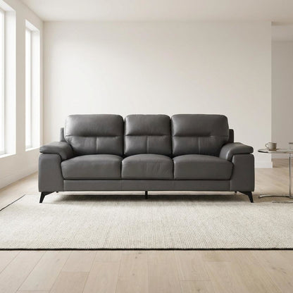 Mischa Genuine Leather Sofa and Couch for Living Room, Dark Gray