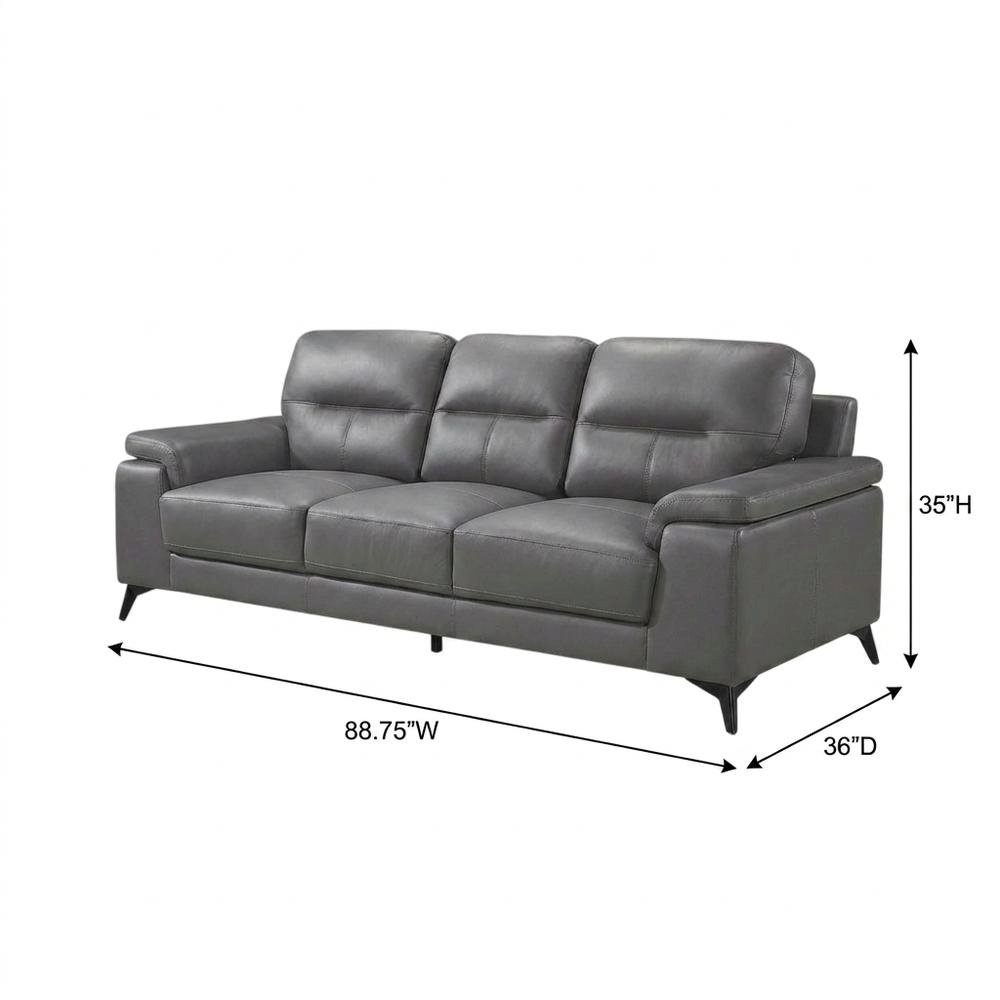 Mischa Genuine Leather Sofa and Couch for Living Room, Dark Gray
