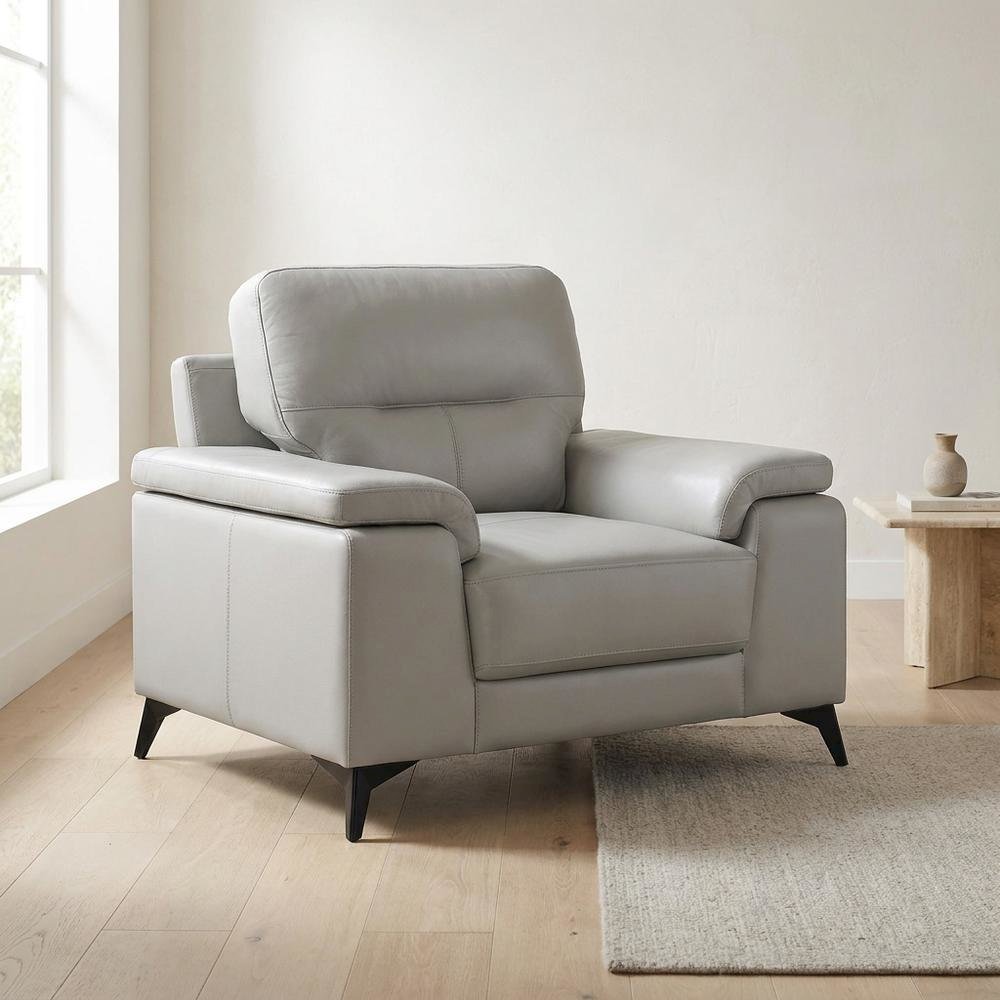 Mischa Leather Accent Chair for Living Room or Bedroom, Silver Gray