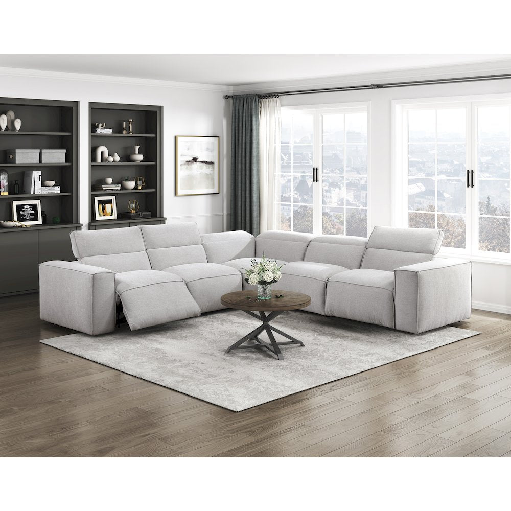 Phoebe Microfiber 5pcs Modular Power Reclining Sectional in Light Gray