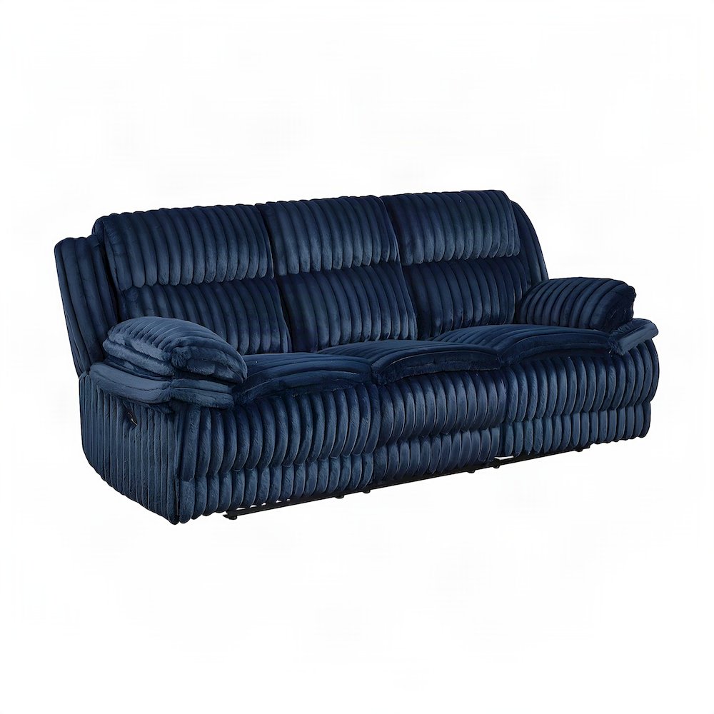 Corduroy-Upholstered Double Reclining Sofa and Loveseat Recliner Couch, Blue