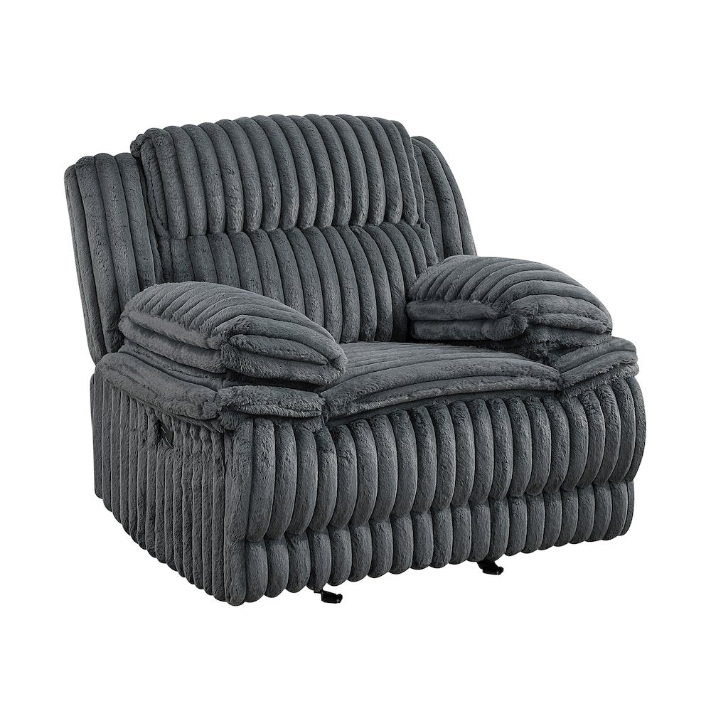 Lexicon Goodland Corduroy Glider Reclining Chair in Dark Gray