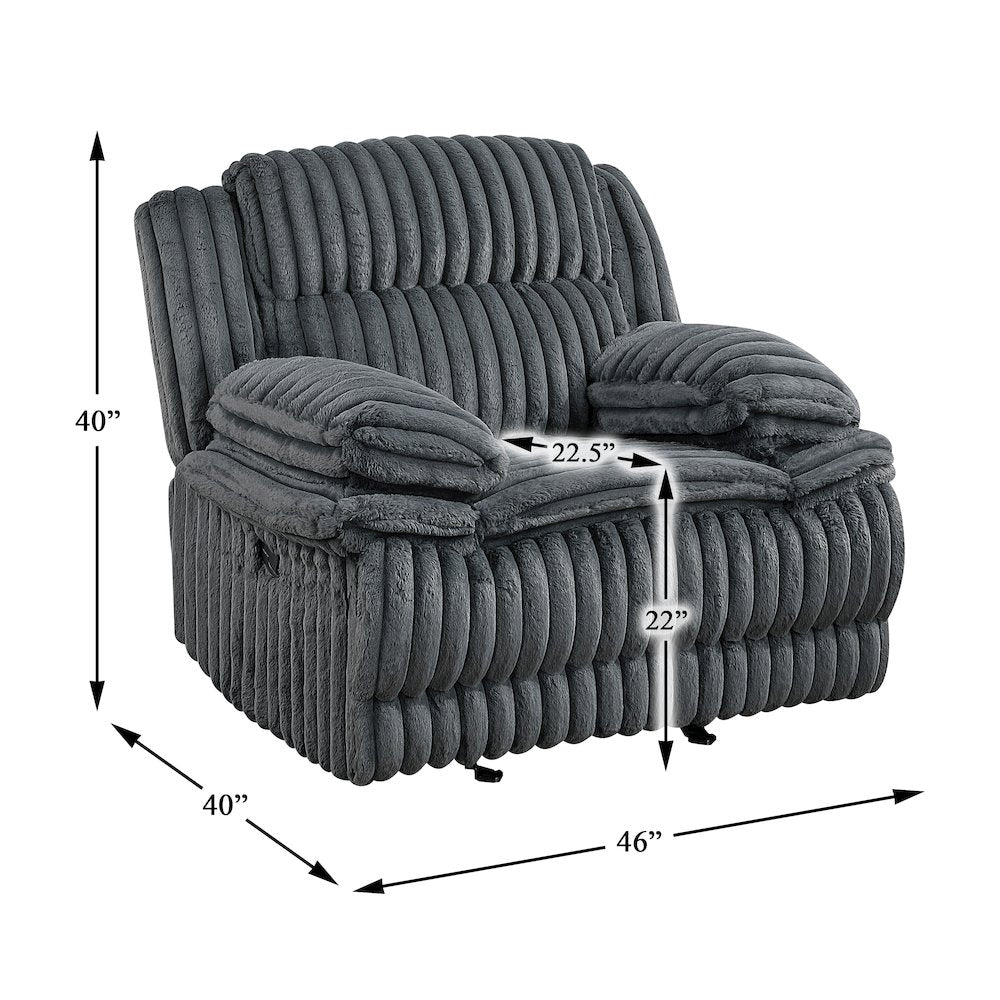 Lexicon Goodland Corduroy Glider Reclining Chair in Dark Gray