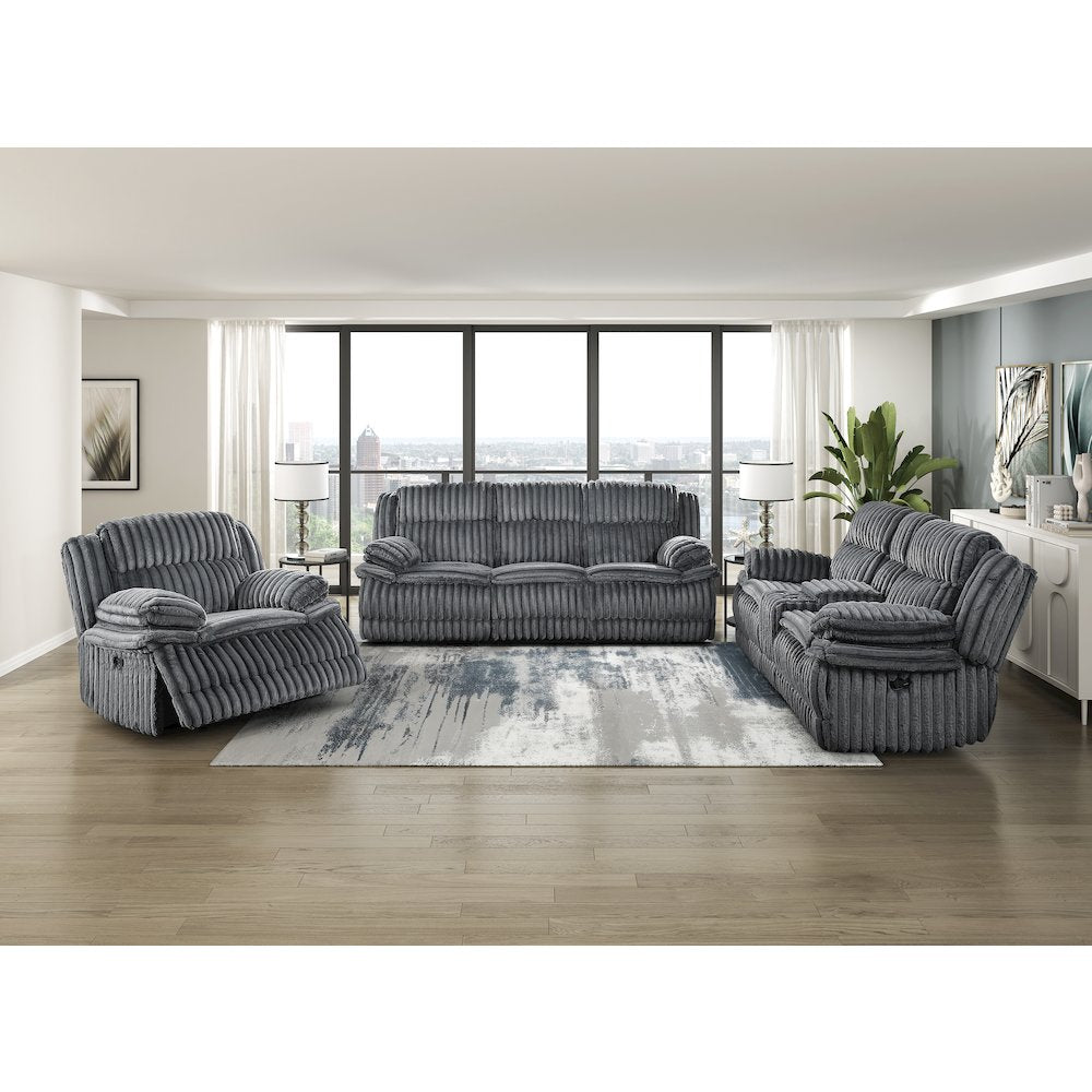 Lexicon Goodland Corduroy Double Reclining Sofa in Dark Gray
