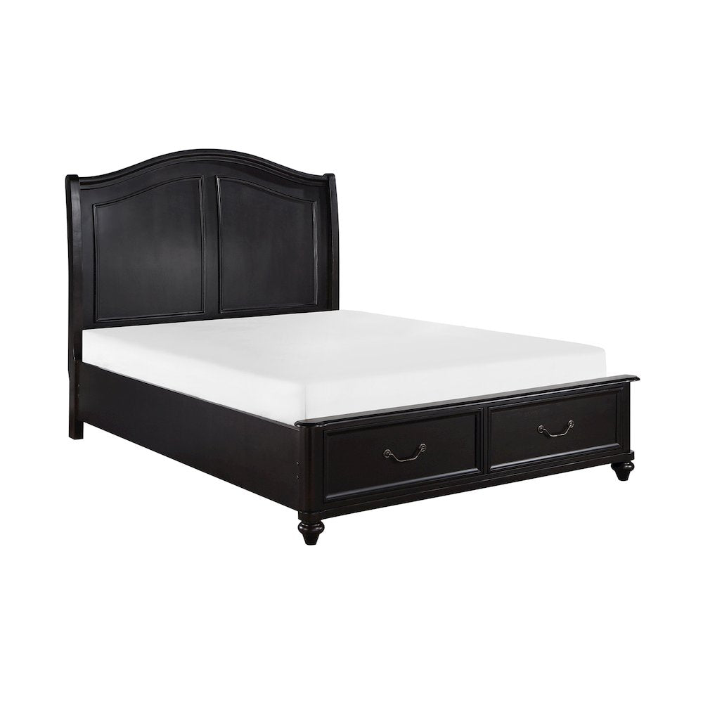 Herman Poplar Queen Platform Bed w Footboard Storage in Charcoal Brown