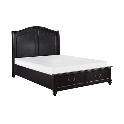 Herman Poplar Queen Platform Bed w Footboard Storage in Charcoal Brown