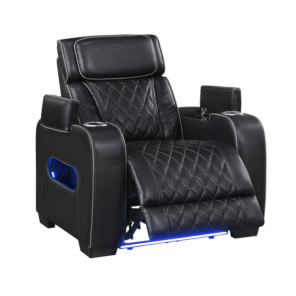 Fairway Faux Leather Power Reclining Chair with Power Headrest in Black