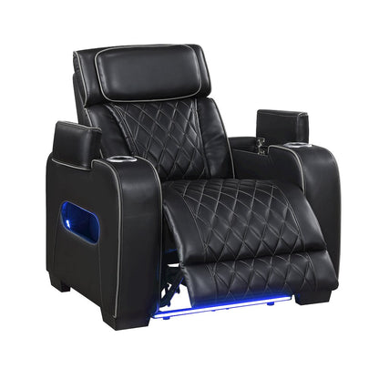 Fairway Faux Leather Power Reclining Chair with Power Headrest in Black