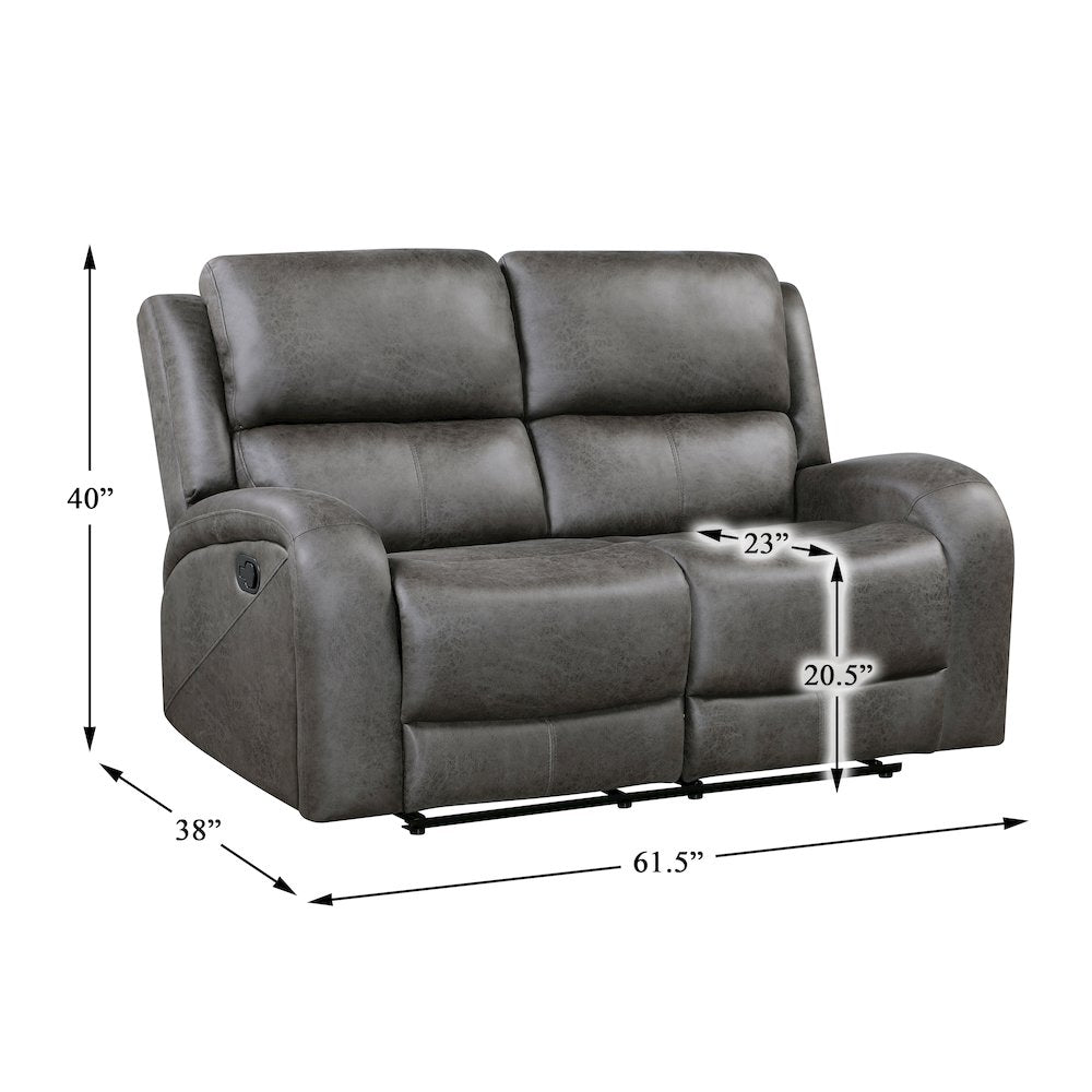 Lexicon Pagosa Microfiber Double Reclining Love Seat in Gray