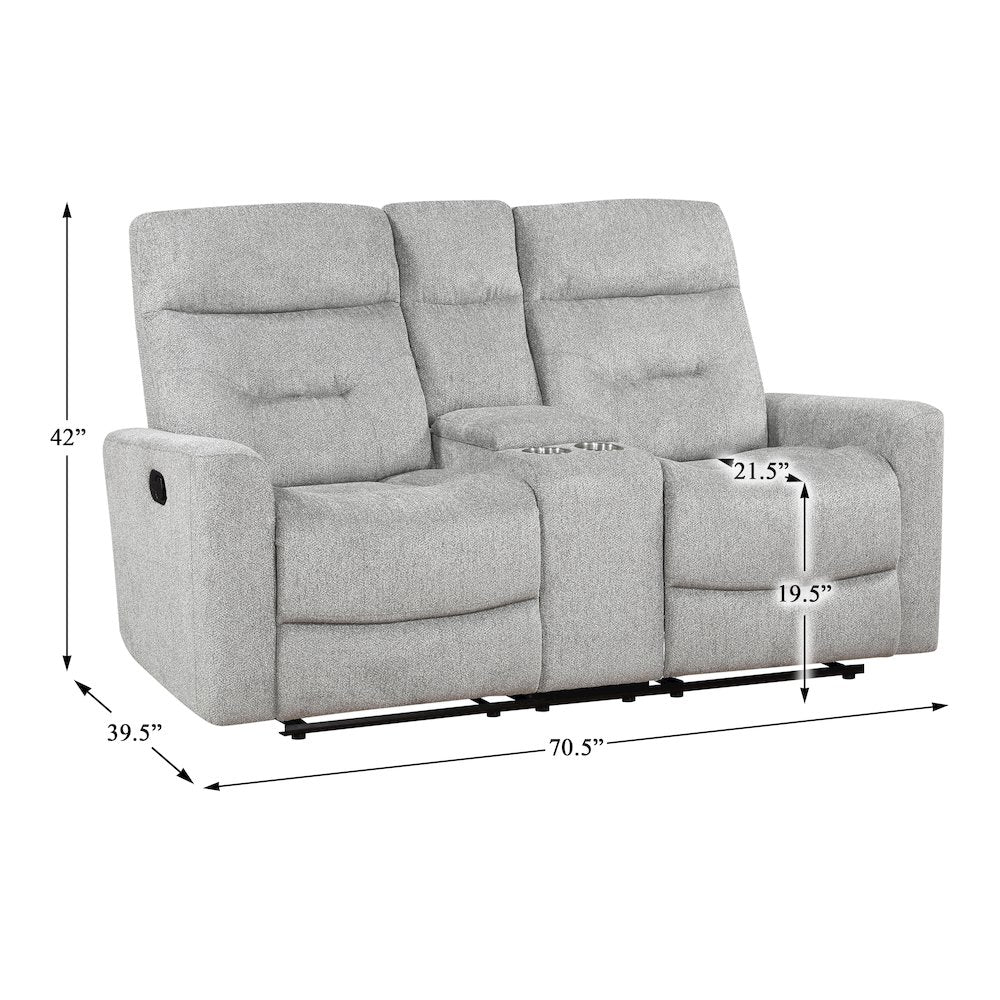 Lyndon Chenille Double Reclining Love Seat With Center Console In Gray