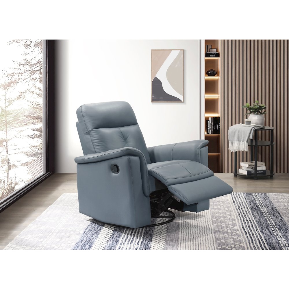 Lexicon Bristow Leather Swivel Glider Reclining Chair in Blue Gray