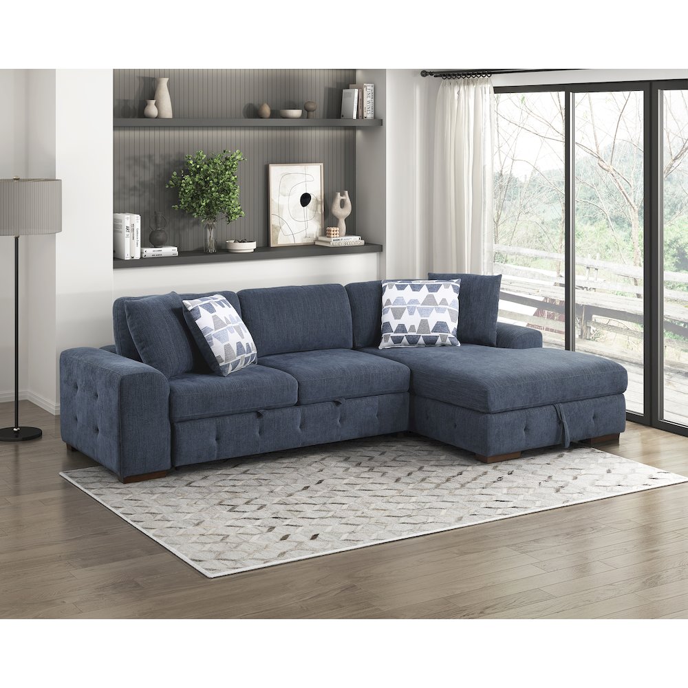 Lexicon Raife Chenille 2-Piece Sectional with Right Chaise in Blue
