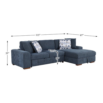 Lexicon Raife Chenille 2-Piece Sectional with Right Chaise in Blue