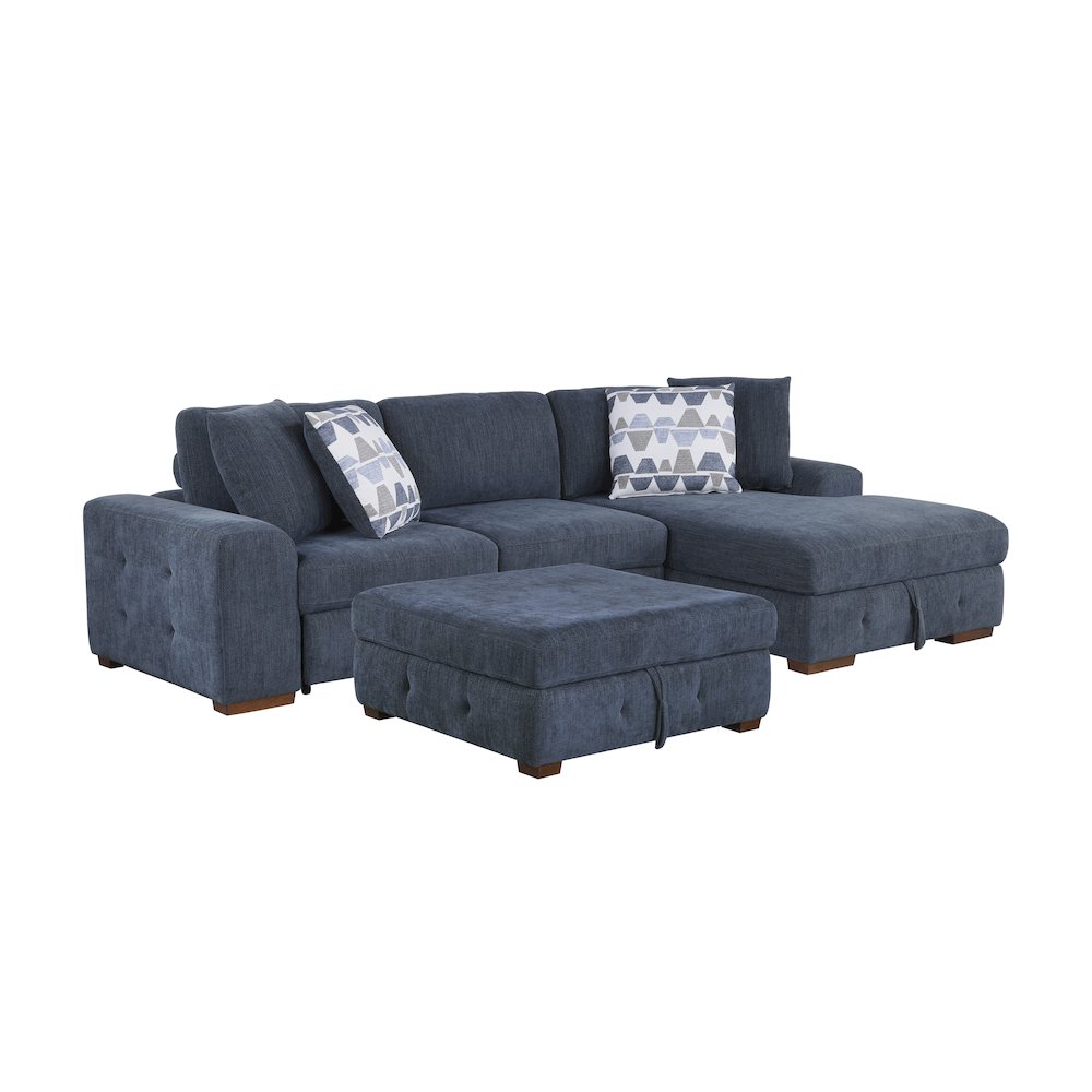 Lexicon Raife Chenille 3-Piece Sectional with Right Chaise and Ottoman in Blue