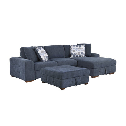 Lexicon Raife Chenille 3-Piece Sectional with Right Chaise and Ottoman in Blue