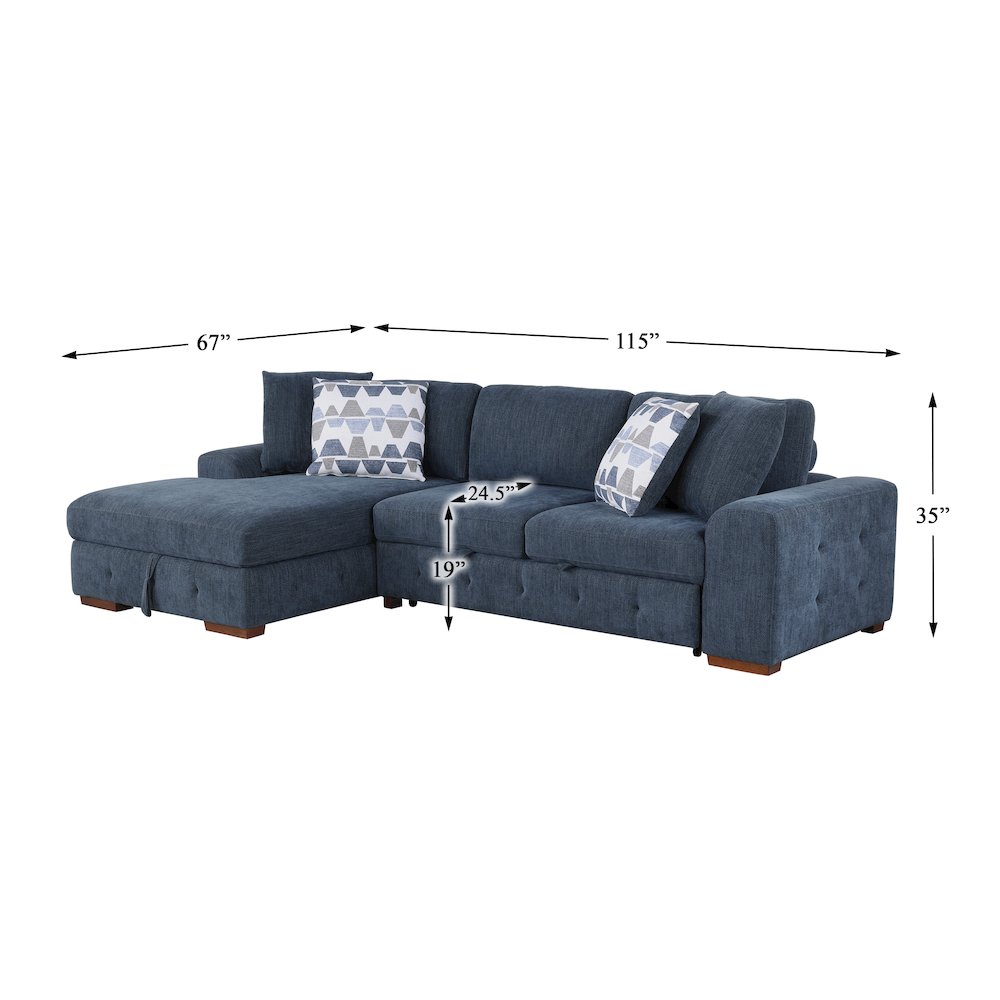 Lexicon Raife Chenille 3-Piece Sectional with Left Chaise and Ottoman in Blue
