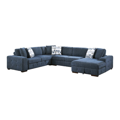 Lexicon Raife Chenille 4-Piece Sectional with Right Chaise in Blue