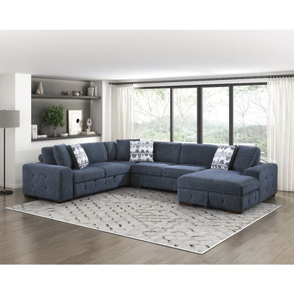 Lexicon Raife Chenille 4-Piece Sectional with Right Chaise in Blue