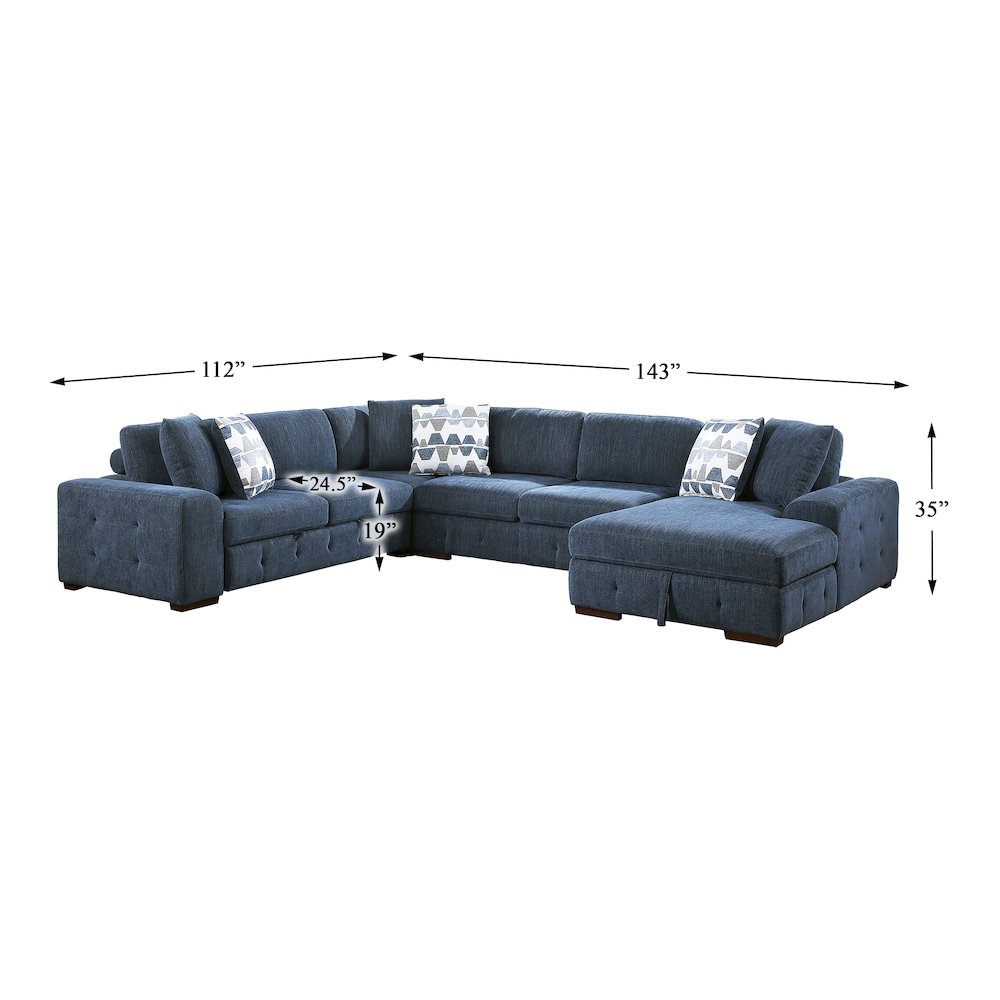 Lexicon Raife Chenille 4-Piece Sectional with Right Chaise in Blue