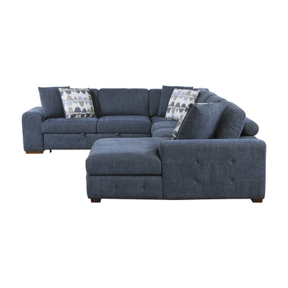 Lexicon Raife Chenille 4-Piece Sectional with Right Chaise in Blue
