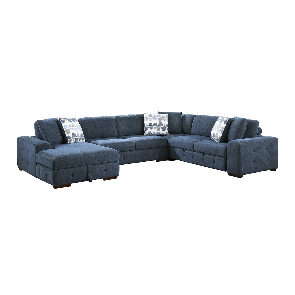 Lexicon Raife Chenille 4-Piece Sectional with Left Chaise in Blue