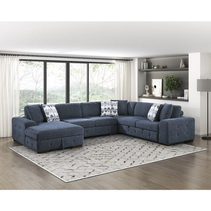 Lexicon Raife Chenille 4-Piece Sectional with Left Chaise in Blue